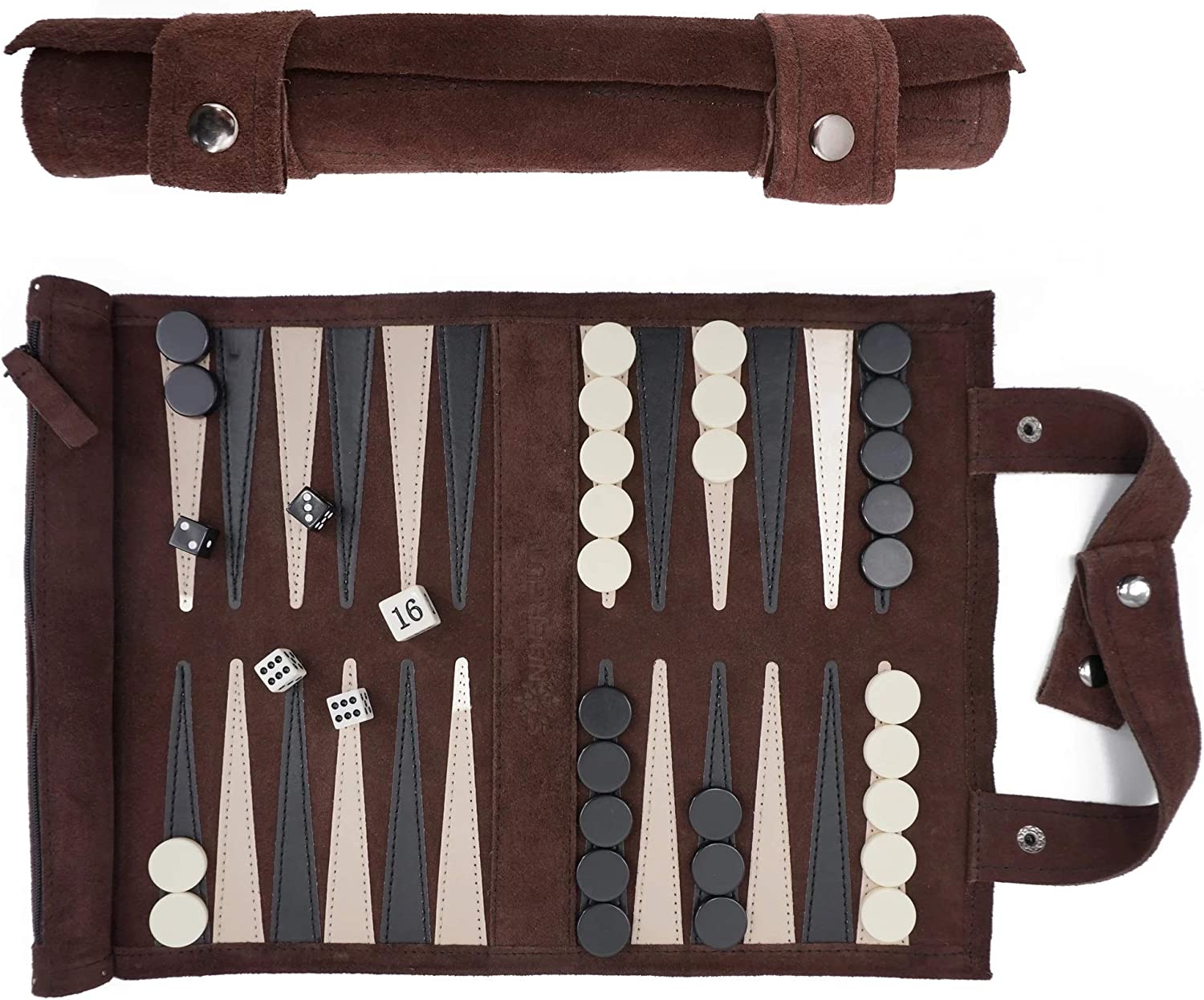 Sondergut Roll-Up Suede Backgammon Game